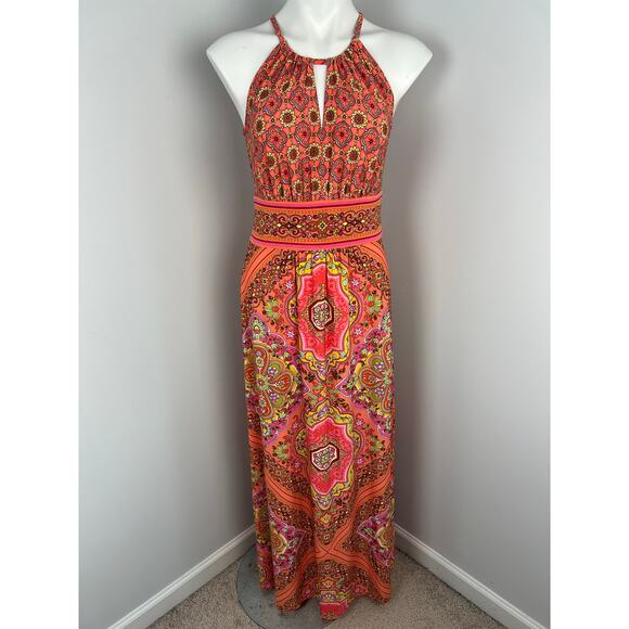 London Times Sleeveless Halter Retro Psychedelic Print Dress Stretch 6 - Picture 1 of 8